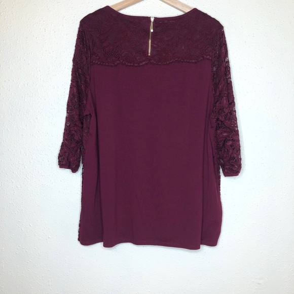 dressbarn Tops Dressbarn Burgundy Floral Lace Overaly Top Poshmark